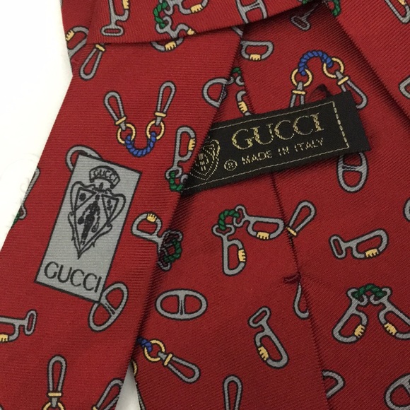 Gucci Dark Red Silk Horse Bit Print Tie - Picture 3 of 7